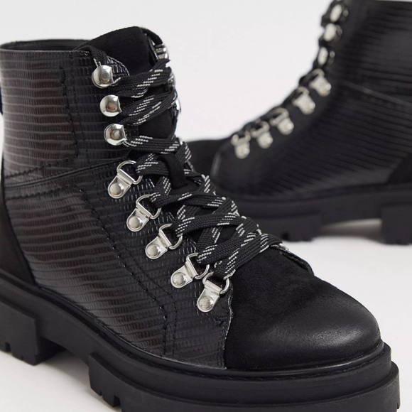 Glamorous flat hiker boots in black croc suede mix size 6 - Picture 3 of 8